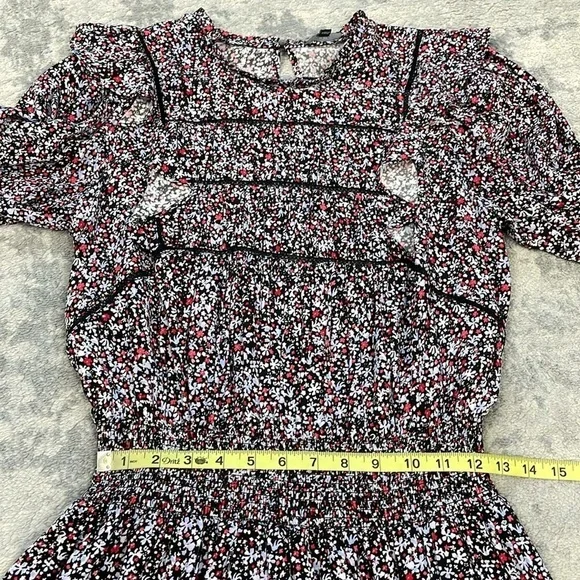New Rails Faren Floral Ruffled Mini Dress Midnight Meadow Long Sleeve Smocked M - Picture 9 of 16
